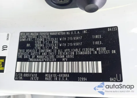 2023 Toyota Corolla Cross L from USA, damaged, VIN 7MUAAAAGXPV053384